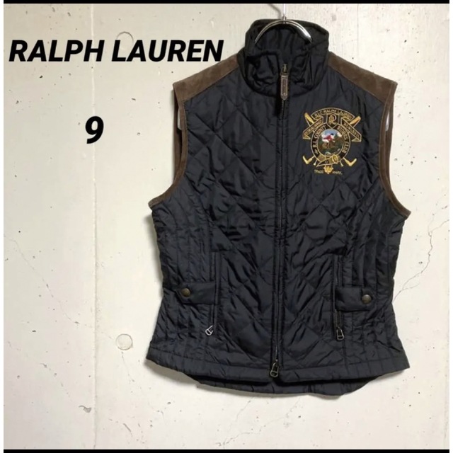 Ralph Lauren(ラルフローレン)のラルフローレン　中綿ダウンベスト　刺繍　エンブレム　キルティング　スエード レディースのジャケット/アウター(ダウンベスト)の商品写真