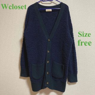 ダブルクローゼット(w closet)の【お値下げ】ダブルクローゼット　カーディガン　ネイビー　フリーサイズ(カーディガン)