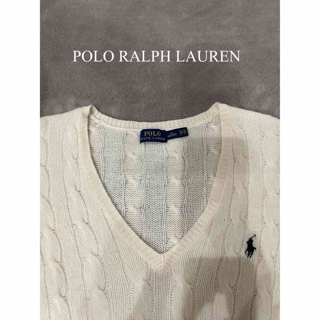 POLO RALPH LAUREN(ポロラルフローレン)のポロラルフローレン  Vネック カシミヤ ケーブルニット レディースのトップス(ニット/セーター)の商品写真