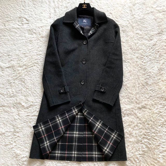 バーバリーロンドン カシミヤ混 ダブルフェイス ノバチェック ロング