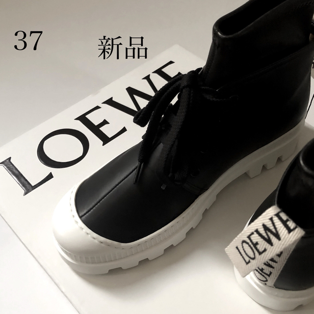 宅配 - LOEWE 新品/37 ホワイト × ブラック ブーツ コンバットブーツ