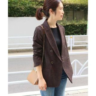 ほぼ新品】IENA イエナ チェックダブルブレストジャケット 36 ブラウン-