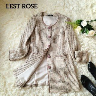 レストローズ(L'EST ROSE)の【極美品】レストローズ　ゴールドラメ　ツイード　ノーカラージャケット　フォーマル(ノーカラージャケット)