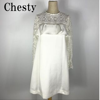 チェスティ(Chesty)の【Chesty】　サイズ１　レースワンピ　白　フリル　長袖(ひざ丈ワンピース)