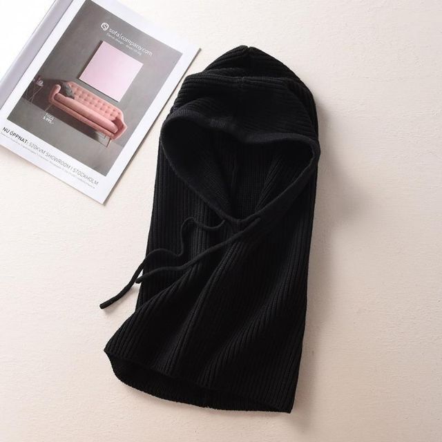 バラクラバ レディース ニット フード マフラー ネックウォーマー 防寒 黒 レディースのファッション小物(ネックウォーマー)の商品写真