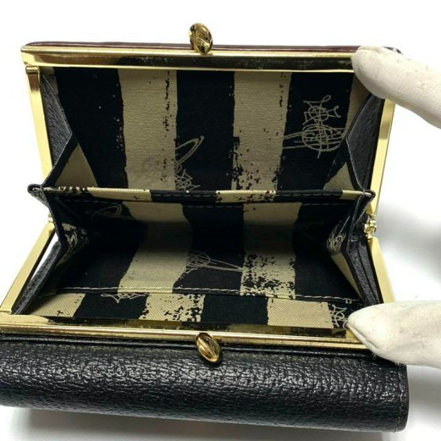 【美品】ヴィヴィアンウエストウッド 三つ折財布 金オーブ がま口 シボ革