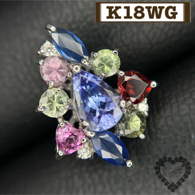 K18WG マルチカラーサファイア4.80ct ペンダントトップ - チャーム