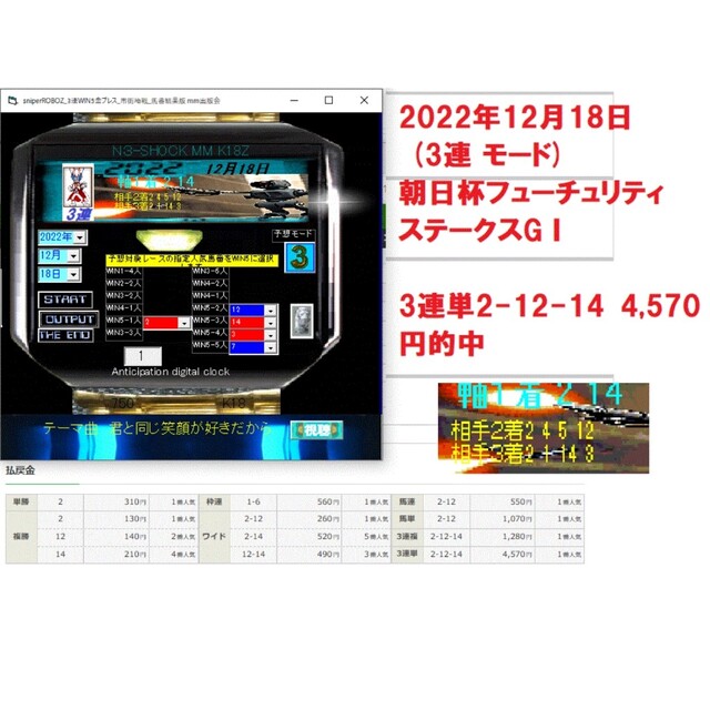 競馬予想ソフト sniperROBOZ_3連WIN5金ブレス_市街地戦_馬番結果 エンタメ/ホビーの本(趣味/スポーツ/実用)の商品写真