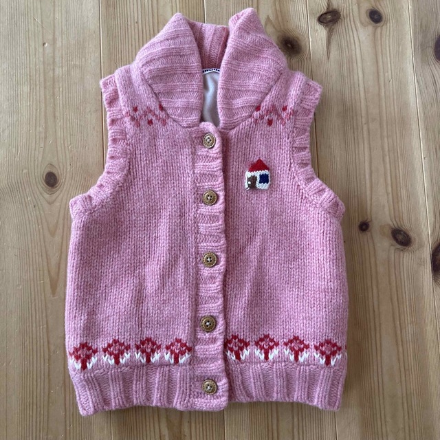 90センチ ファミリア 女の子カウチンベスト - ニット