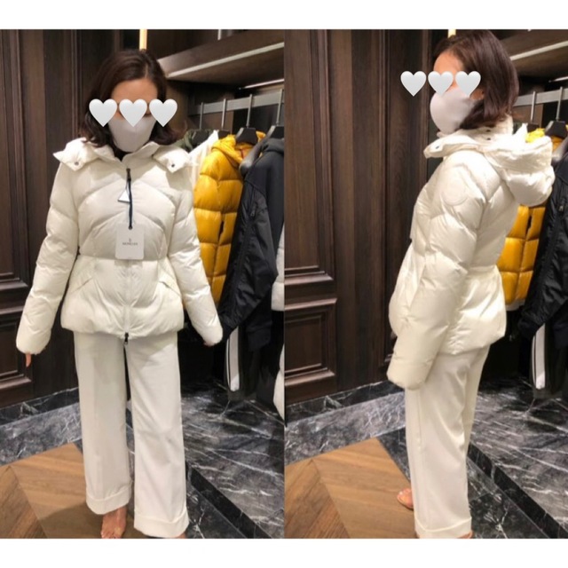 MONCLER(モンクレール)のモンクレール ホワイト Aloes ダウンコート ショート丈 ベルト付き レディースのジャケット/アウター(ダウンジャケット)の商品写真