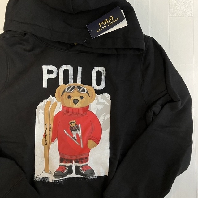 Ralph Lauren(ラルフローレン)のメンズM相当　キッズXL ラルフローレン　ベア　フーディ　黒　フリース メンズのトップス(パーカー)の商品写真