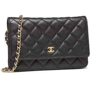 シャネル(CHANEL)のシャネル マトラッセ キャビアスキン カーフスキン 牛革 ブラック ゴールド金具 ショルダーバッグ チェーンウォレット 財布 レディース ココマーク CHANEL A33814(ショルダーバッグ)