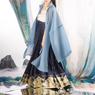 ノリタケ(Noritake)の千里江山圖 江山翠 紺金色ロングスカート　馬面裙 明制漢服　織錦　西陣織　漢服(ロングスカート)