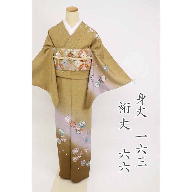 長尺トールサイズ★訪問着　袷　着物 桜の花に四季の花々 ベージュ 12HY3