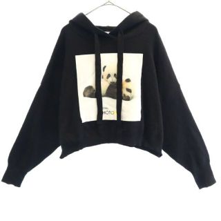 ザラ(ZARA)のザラ NATIONAL CEO CRAPHICコラボ パンダプリント 長袖ニット パーカー S ブラック ZARA プルパーカー レディース 【中古】  【221218】(パーカー)