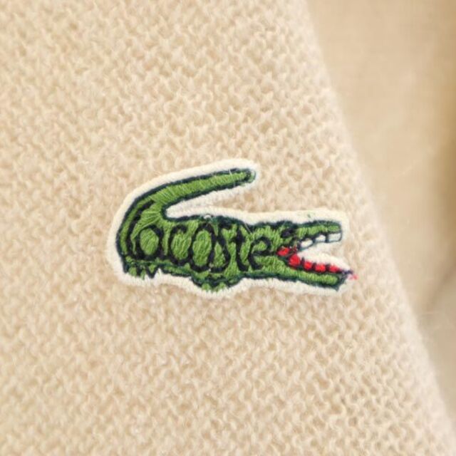 LACOSTE - ラコステ ウール100% Vネック ロゴ刺繍 ニット 4 ベージュ