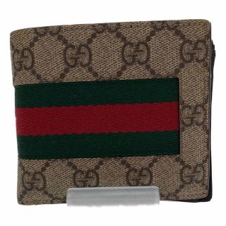 グッチ(Gucci)の□□GUCCI グッチ Gスプリームキャンバス レザー ニューウェブ 二つ折り財布 シェリーライン 408826 レッド×グリーン×ベージュ(財布)