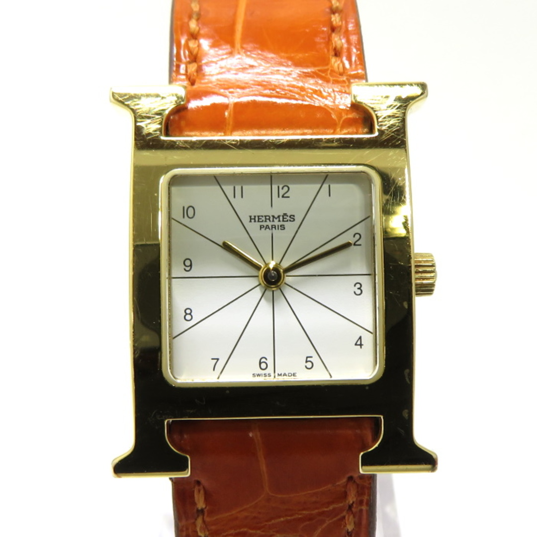 最高の品質の Hermes - HERMES 腕時計 Hウォッチ クオーツ GP レザー □O刻印 腕時計