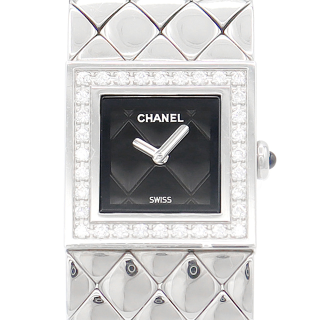 ＡＢ電池交換済 CHANEL シャネル マトラッセ H0489 純正ダイヤモンド ダイヤベゼル 黒 ブラック SS ステンレス レディース クォーツ【6ヶ月保証】【腕時計】