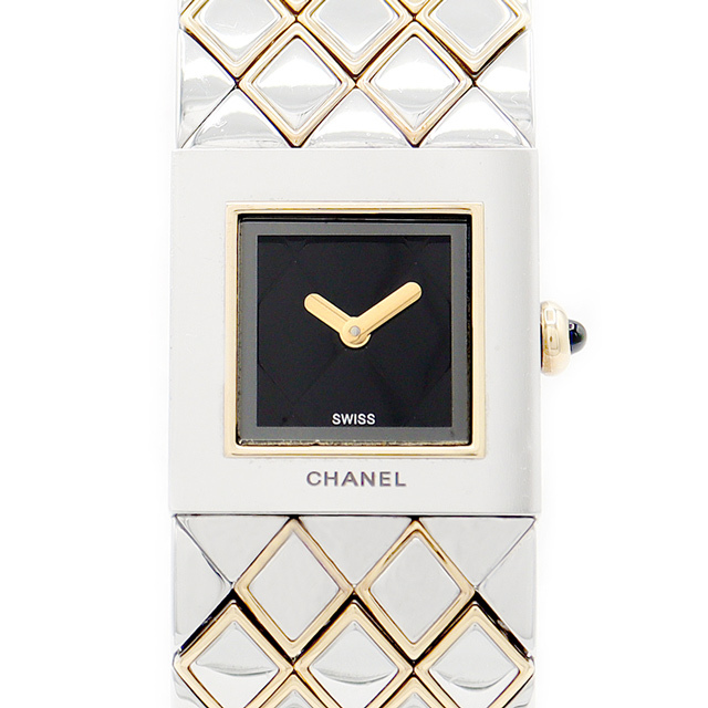 電池交換済 CHANEL シャネル マトラッセ H0475 黒 ブラック YG イエローゴールド SS ステンレス コンビ レディース クォーツ【6ヶ月保証】【腕時計】