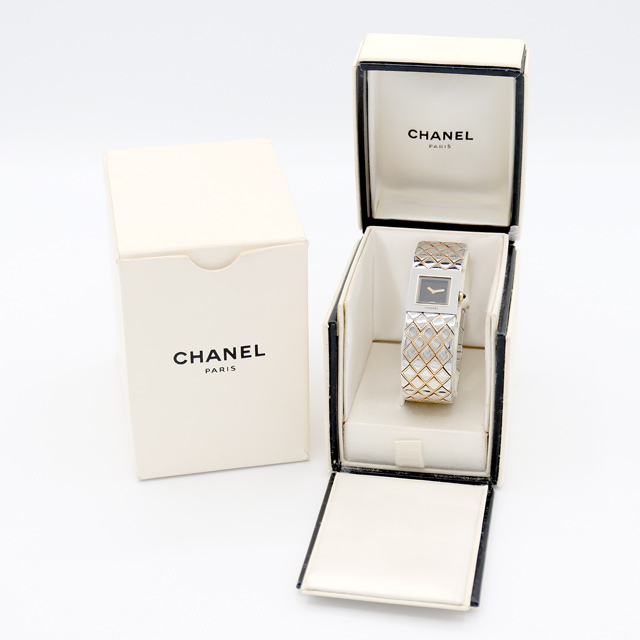 電池交換済 CHANEL シャネル マトラッセ H0475 黒 ブラック YG イエローゴールド SS ステンレス コンビ レディース クォーツ【6ヶ月保証】【腕時計】