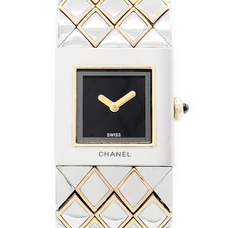 シャネル(CHANEL)の電池交換済 CHANEL シャネル マトラッセ H0475 黒 ブラック YG イエローゴールド SS ステンレス コンビ レディース クォーツ【6ヶ月保証】【腕時計】【中古】(腕時計)