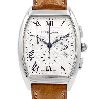 フレデリックコンスタント(FREDERIQUE CONSTANT)の電池交換済 FREDERIQUE CONSTANT フレデリックコンスタント トノー クロノグラフ FC292X4T5/6 デイト シルバー SS ステンレス 純正ベルト 純正尾錠 メンズ クォーツ【6ヶ月保証】【腕時計】【中古】(腕時計(アナログ))