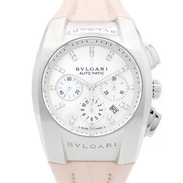 綺麗な状態BVLGARI ブルガリ エルゴン クロノグラフ EG35SCH 純正ダイヤモンド 21Pダイヤモンド 白 ホワイト シェル SS ステンレス 純正ベルト 純正尾錠 レディース メンズ ユニセックス 自動巻き【6ヶ月保証】【腕時計】