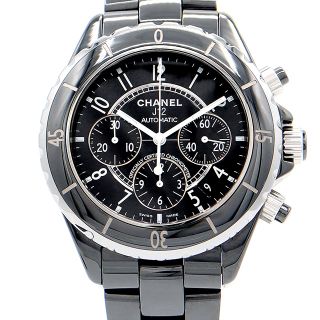 シャネル(CHANEL)のCHANEL シャネル J12 41mm H0940 クロノグラフ デイト 黒 ブラック セラミック SS メンズ 自動巻き 【6ヶ月保証】【腕時計】【中古】(腕時計(アナログ))