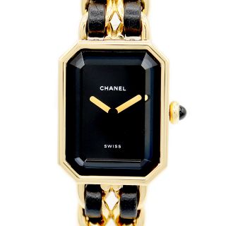 シャネル(CHANEL)の電池交換済 CHANEL シャネル プルミエール Mサイズ H0001 黒 ブラック YGP イエローゴールド レディース クォーツ ヴィンテージ【6ヶ月保証】【腕時計】【中古】(腕時計)