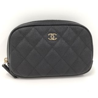 シャネル(CHANEL)のCHANEL コスメポーチ ココマーク マトラッセ キャビアスキン ブラック(ポーチ)