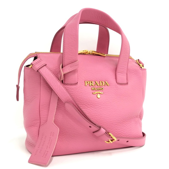 PRADA - PRADA CERVO 2WAY ショルダーバッグ レザー ピンク PRADA - PRADA CERVO 2WAY ショルダーバッグ レザー ピンク