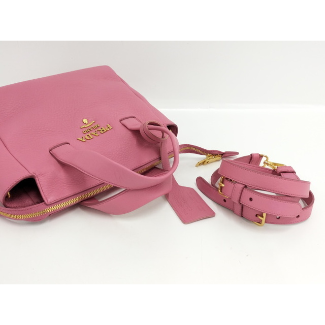PRADA - PRADA CERVO 2WAY ショルダーバッグ レザー ピンク PRADA - PRADA CERVO 2WAY ショルダーバッグ レザー ピンク