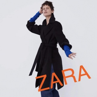 ザラ(ZARA)のZARA ベルト付きコート ブラック(ロングコート)