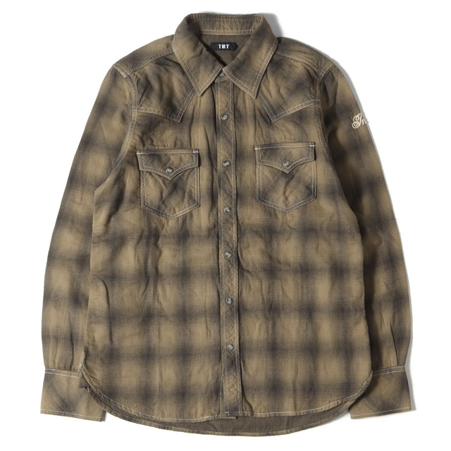 TMT ティーエムティー シャツ オンブレチェック ダブルガーゼ ウエスタンシャツ L/SL W GAZE OMBRE CHECK SHIRTS 17SS ベージュ S トップス カジュアルシャツ 長袖【メンズ】