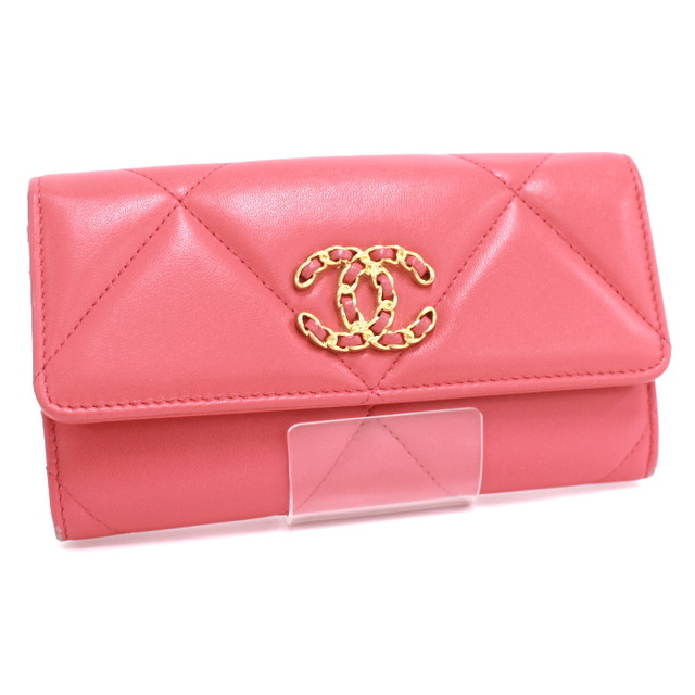 送料込】 - CHANEL CHANEL ピンク レザー ココマーク 二つ折り長財布