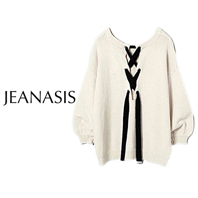 JEANASIS(ジーナシス)のJEANASIS【美品】リボン 編み上げ クルーネック 長袖 ニット レディースのトップス(ニット/セーター)の商品写真