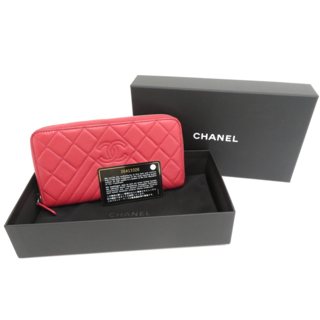 CHANEL ラウンドファスナー長財布 キャビアスキン レッド系 A81422レディース