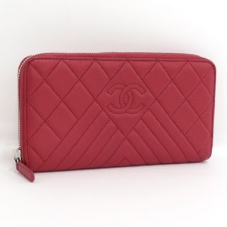 シャネル(CHANEL)のCHANEL ラウンドファスナー長財布 キャビアスキン レッド系 A81422(財布)