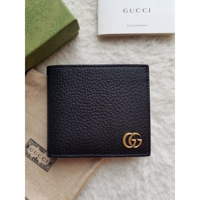 名入れ無料】 GUCCI GGマーモント二つ折り財布 グレー