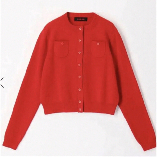 美品 CABaN コットンカシミヤ クルーネック カーディガン 赤 Mサイズ-