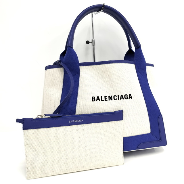 BALENCIAGA ネイビーカバS トートバッグ キャンバス ホワイト ブルー