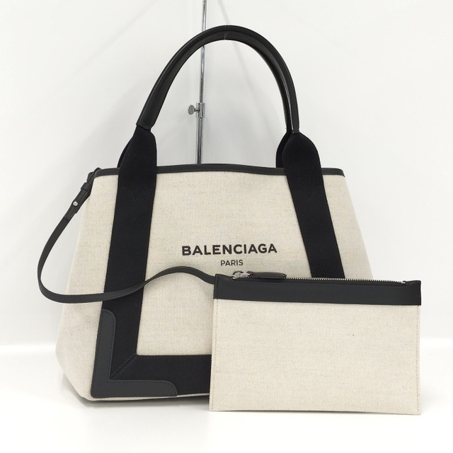 Balenciaga - BALENCIAGA ネイビーカバS トートバッグ キャンバス ホワイト