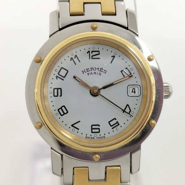 HERMES クリッパー レディース 腕時計 SS GP クオー ホワイト文字盤最大約17素材機能