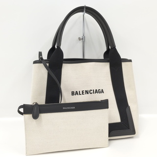 バレンシアガ(Balenciaga)のBALENCIAGA ネイビーカバスS ハンドバッグ キャンバス アイボリー(ハンドバッグ)