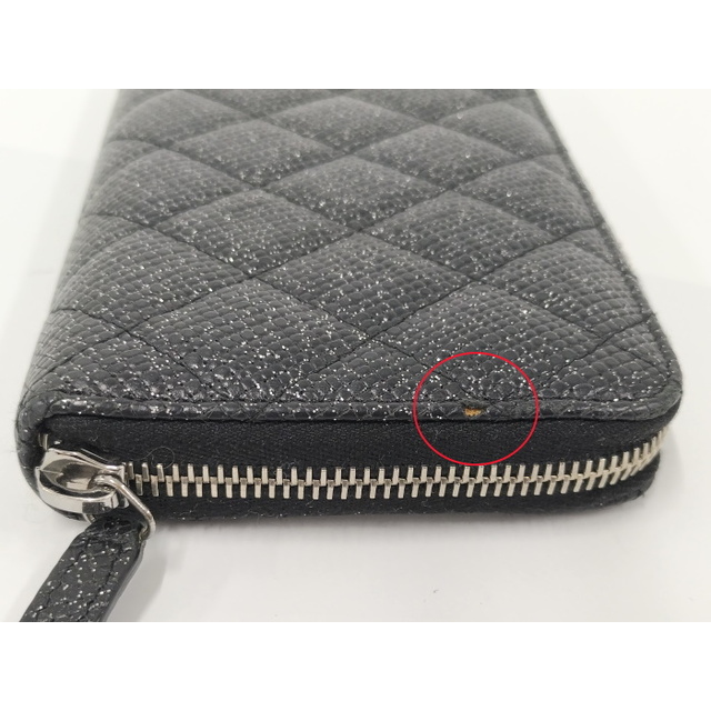 CHANEL ラウンドファスナー長財布 ココマーク マトラッセ レザー ラメ