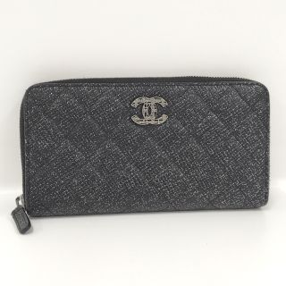 シャネル(CHANEL)のCHANEL ラウンドファスナー長財布 ココマーク マトラッセ レザー ラメ(財布)