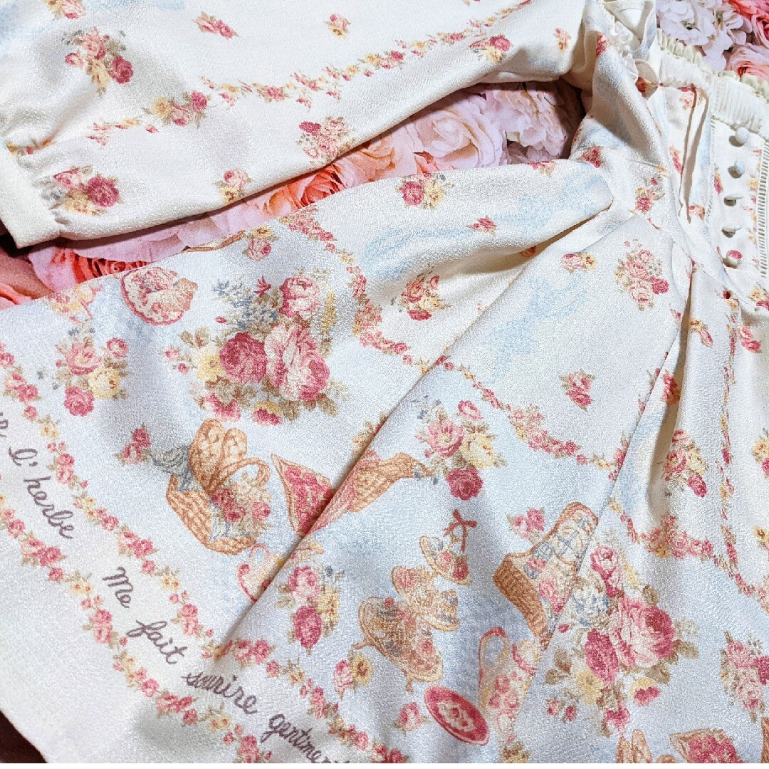 LIZ LISA(リズリサ)のリズリサ❤白❤花柄❤ピンニックバスケット柄❤姫❤ボリューム❤レア❤ワンピ レディースのワンピース(ひざ丈ワンピース)の商品写真