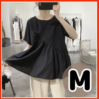 M アシンメトリー トップス フレア 半袖 ブラック 斜め ユニーク 564(Tシャツ/カットソー(半袖/袖なし))