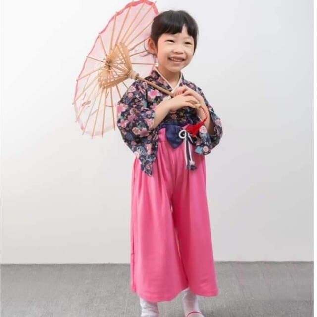 新品 七五三 発表会 着物 袴 セパレート 110 紺色 桜柄 女の子 和服a